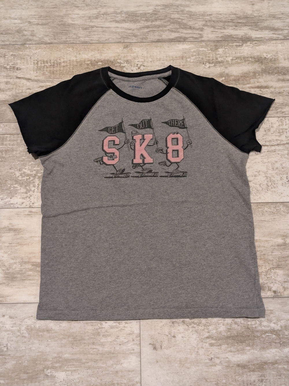 Old Navy Kids SK8 Raglan Tee - Gray, Black & Pink